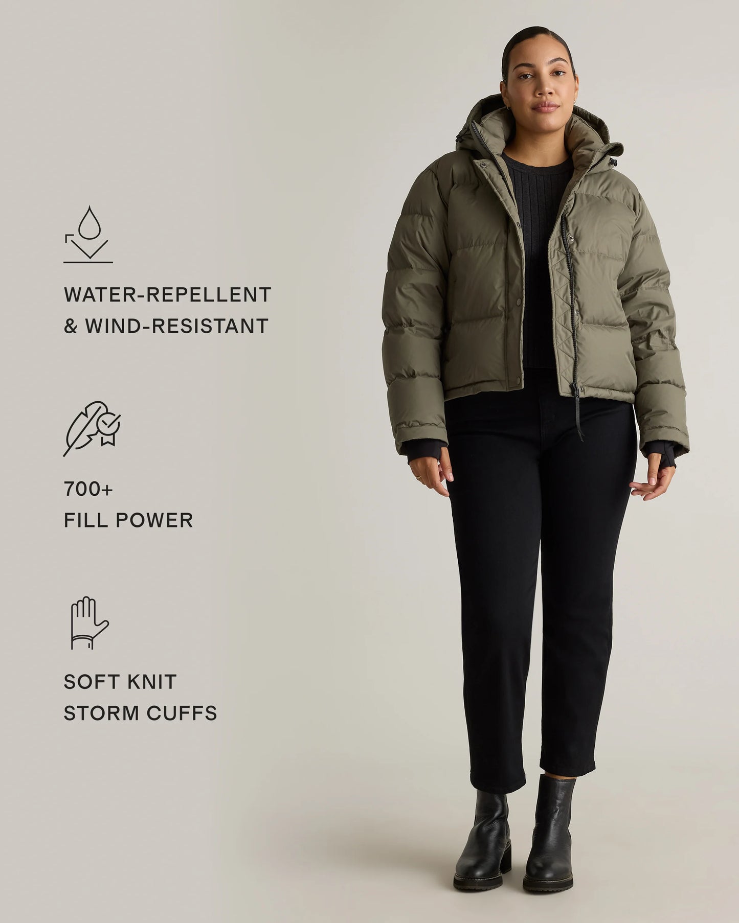 Responsible Down Cropped Puffer Jacket - XS / Shiny Black
