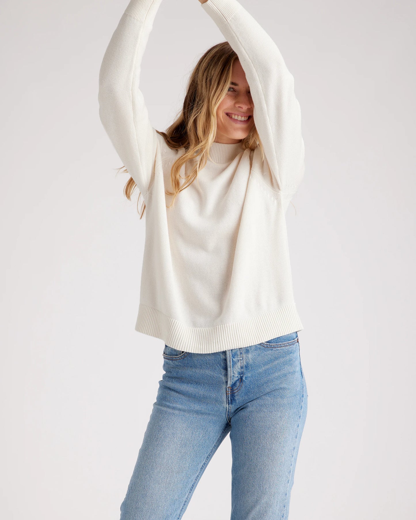 100% Organic Cotton Mock Neck Sweater - XS / Ivory