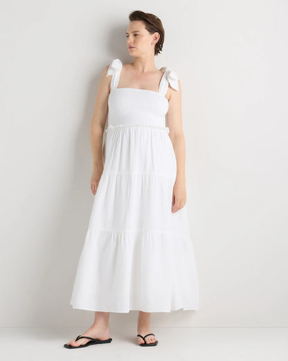 100% Organic Cotton Gauze Smocked Sleeveless Midi Dress - XS / Khaki Gingham