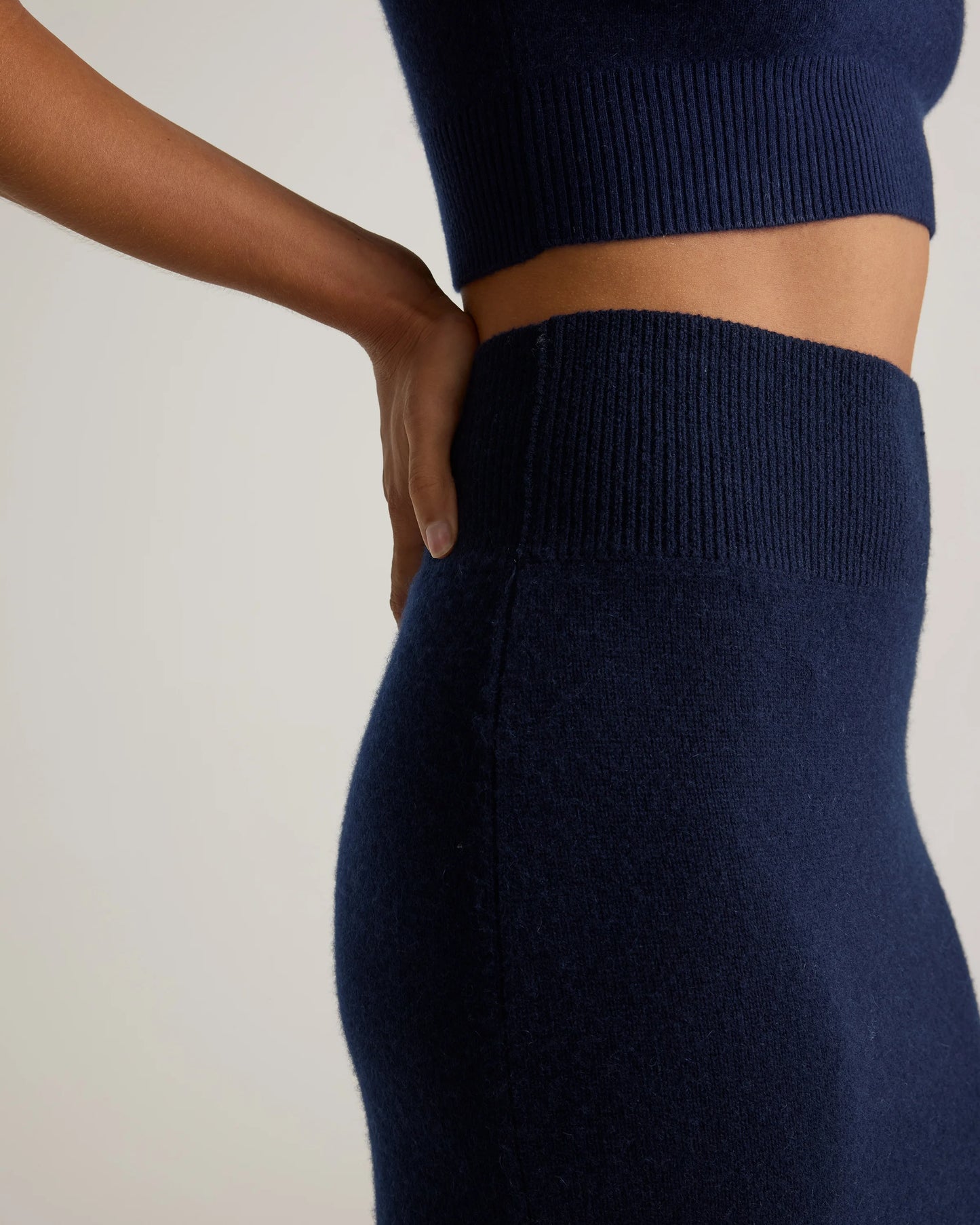 Mongolian Cashmere Fitted Midi Skirt - XS / Brown