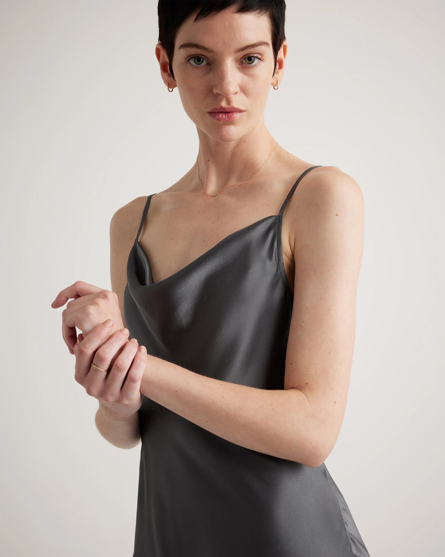 100% Washable Silk Cowl Neck Slip Dress - XS / Lava Smoke