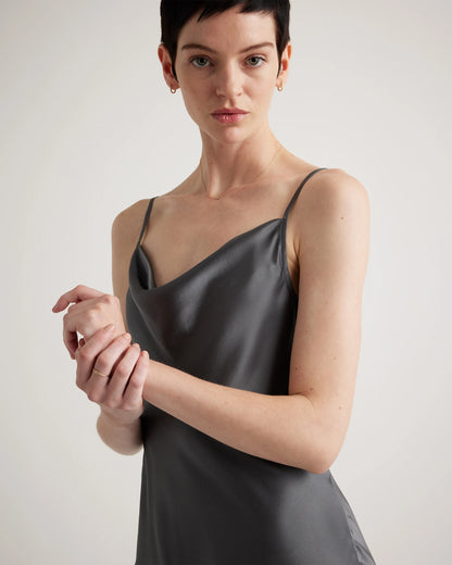 100% Washable Silk Cowl Neck Slip Dress - XS / Lava Smoke