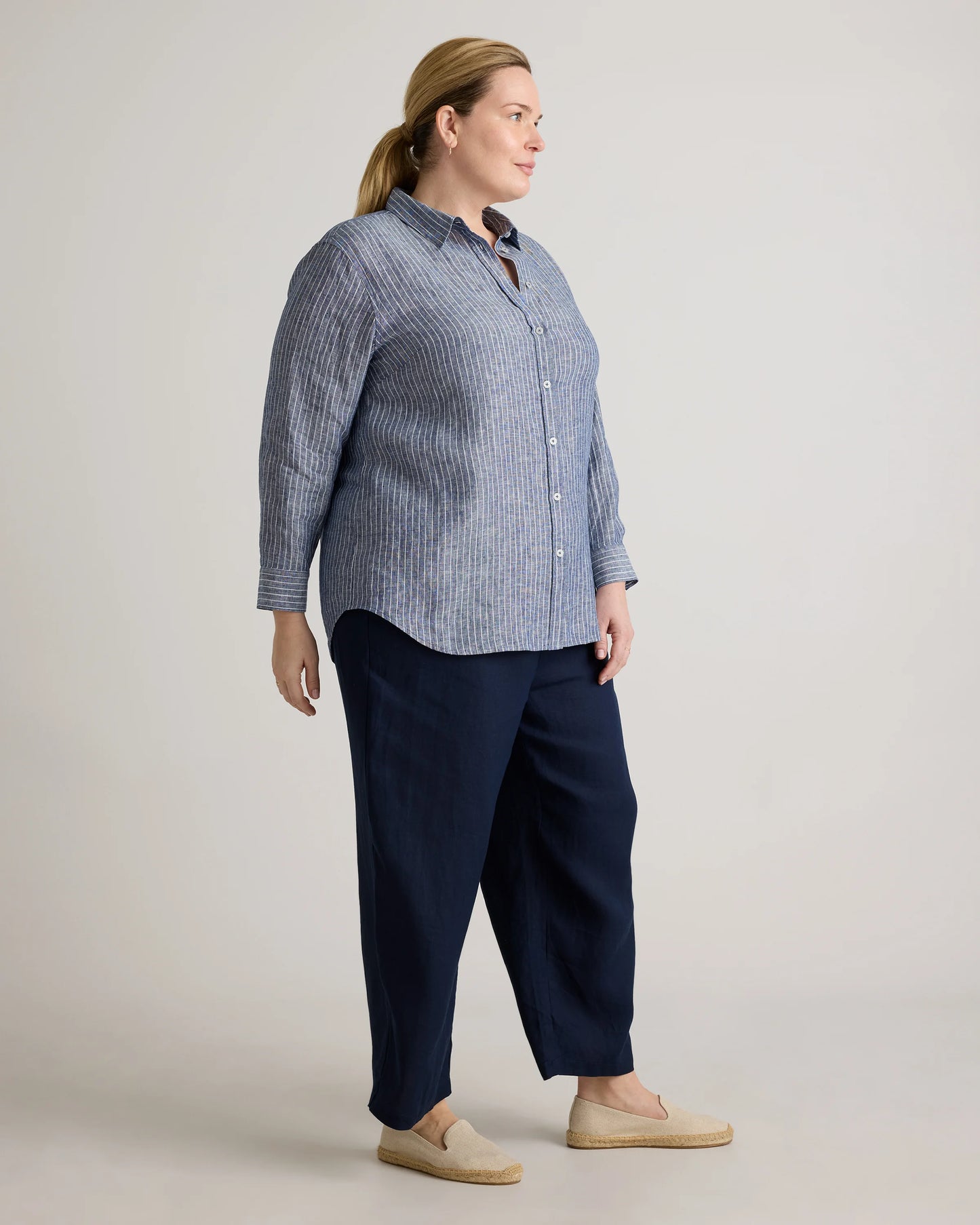 100% European Linen Long Sleeve Shirt - 1X / Flax