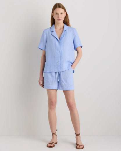 100% European Linen Short Sleeve Shirt - XS / Moonstone Blue