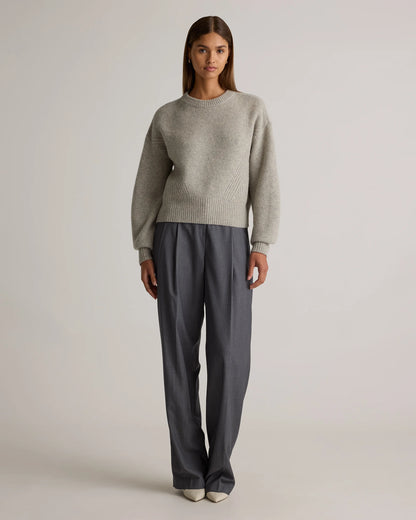 100% Yak Wool Pointelle Detail Relaxed Crew - XS / Heather Brown