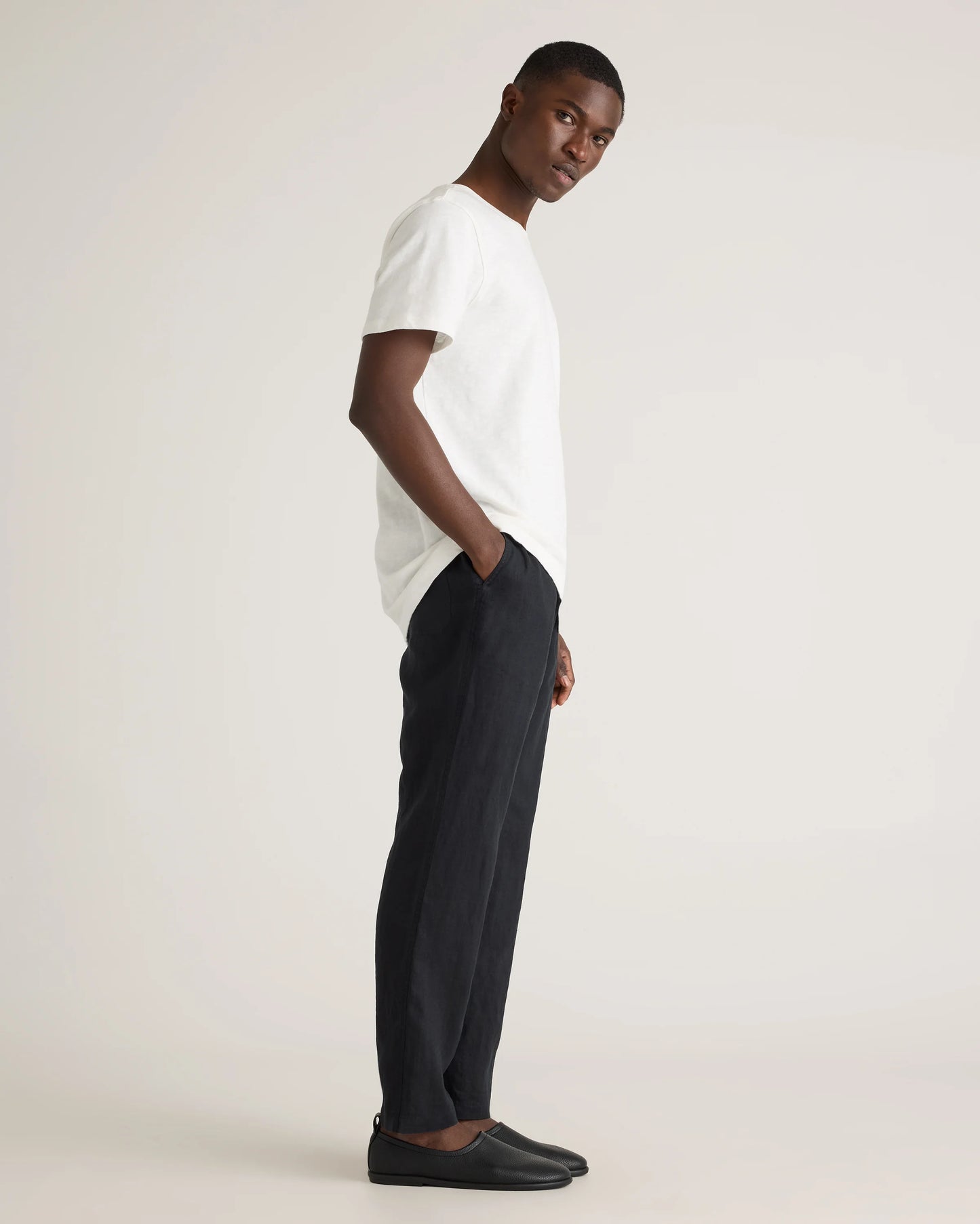 100% European Linen Drawstring Beach Pants - XS / Taupe Brown Chambray