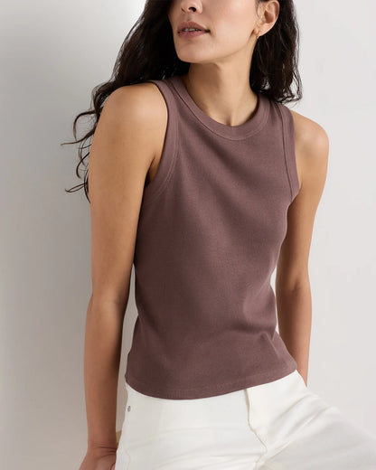Organic Cotton Micro-Rib Cropped Cutaway Tank - XS / Heather Oatmeal
