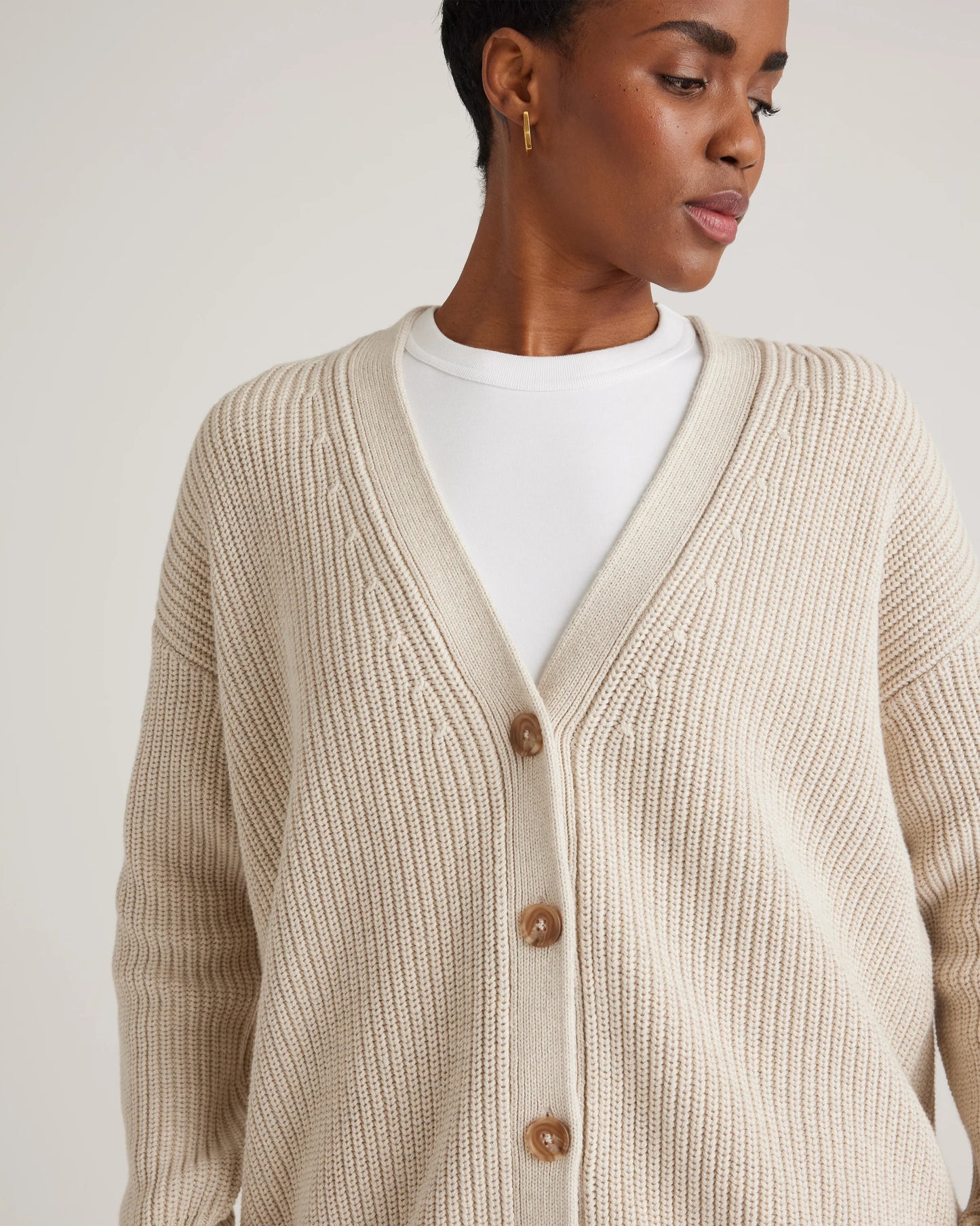 100% Organic Cotton Oversized Boyfriend Cardigan - XS / Speckled Beige