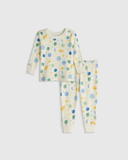 100% Organic Cotton Long Sleeve and Pant Pajama Set - 12-18M / Navy Stripe