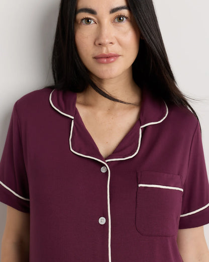 Bamboo Jersey Maternity Short Sleeve Pajama Set - XS / Wine Tasting Red