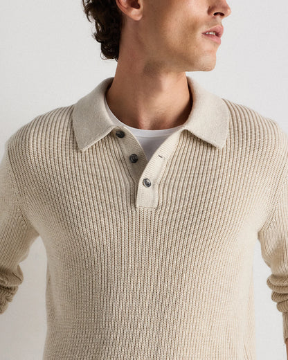 100% Organic Cotton Ribbed Polo Sweater - XS / Mid Heather Grey