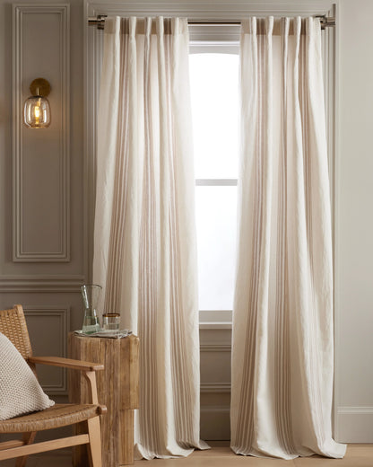 Coastal Stripe Linen Cotton Curtain - Single Panel - 48x84 / Ivory/Fog