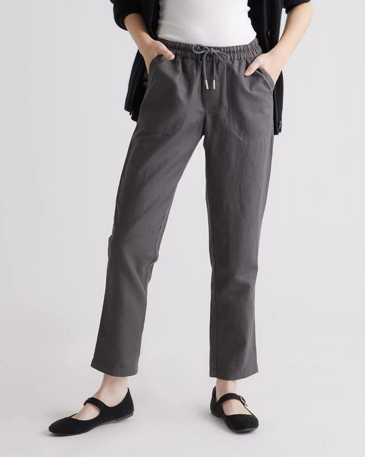 Cotton Linen Twill Straight Leg Pants - XS / Charcoal