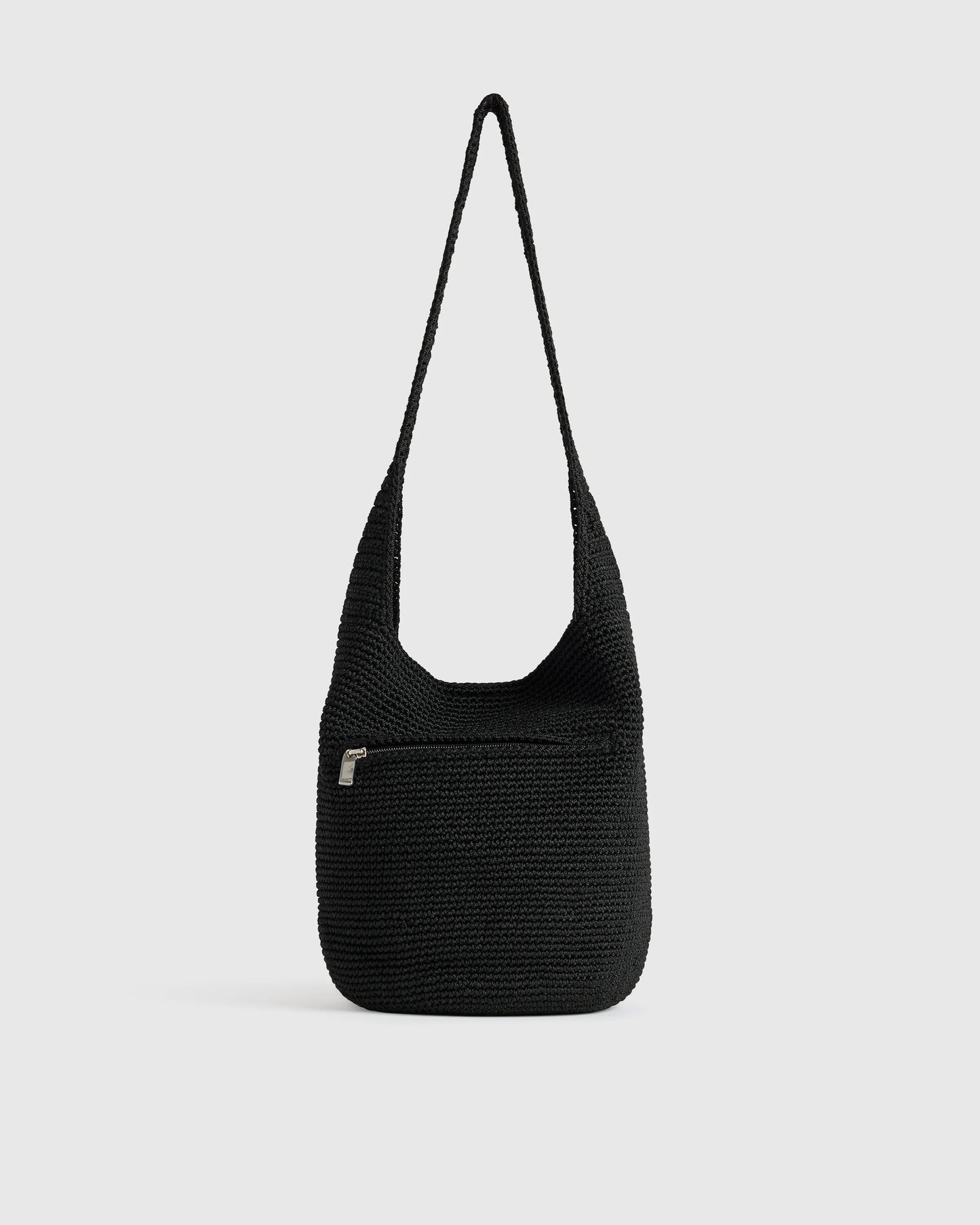 Hand Crochet Hobo Shoulder Bag - One Size / Black