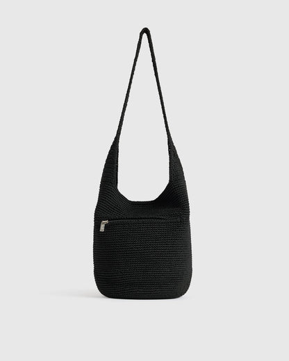 Hand Crochet Hobo Shoulder Bag - One Size / Black