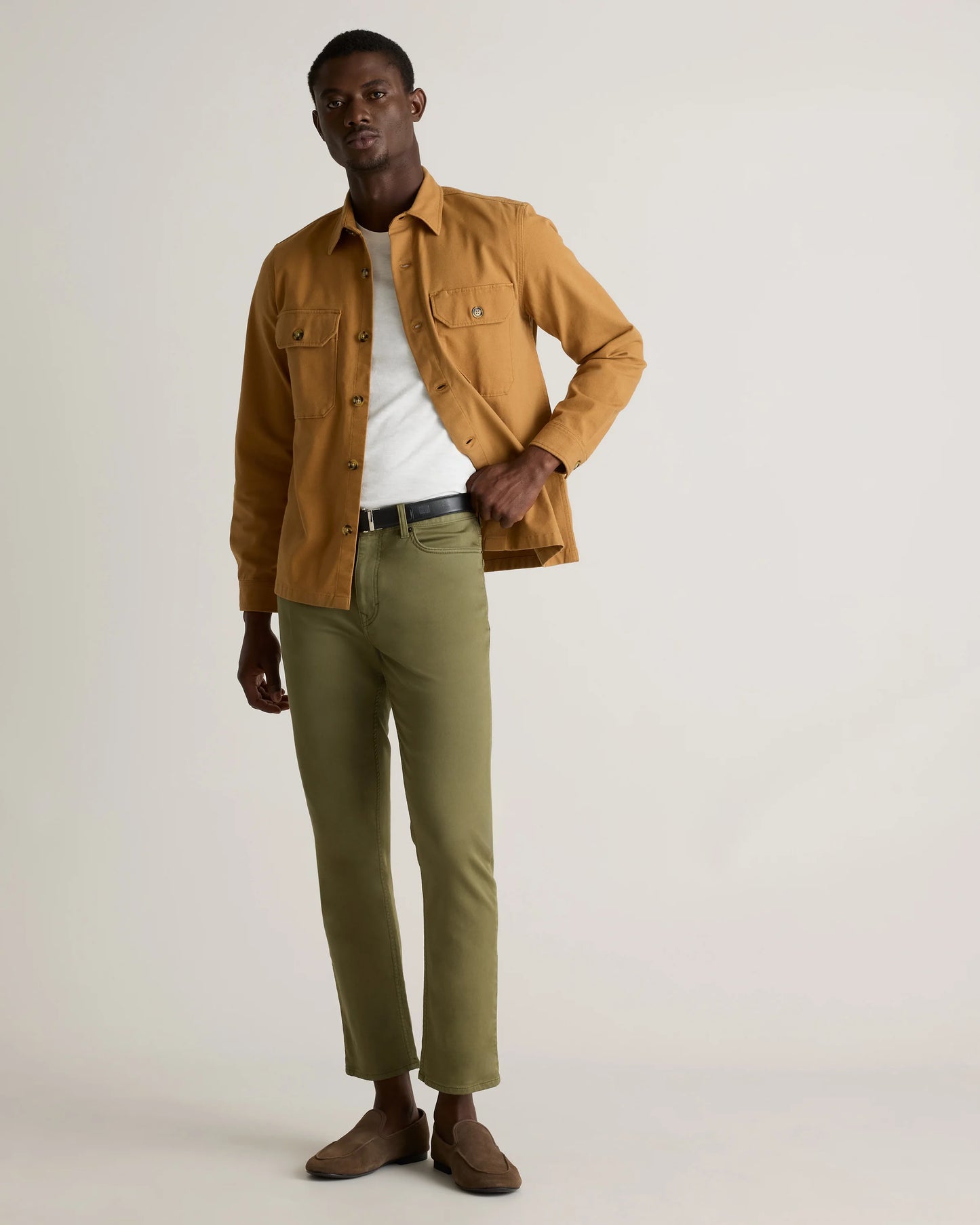 Double-Brushed Stretch Overshirt Jacket - S / Camel