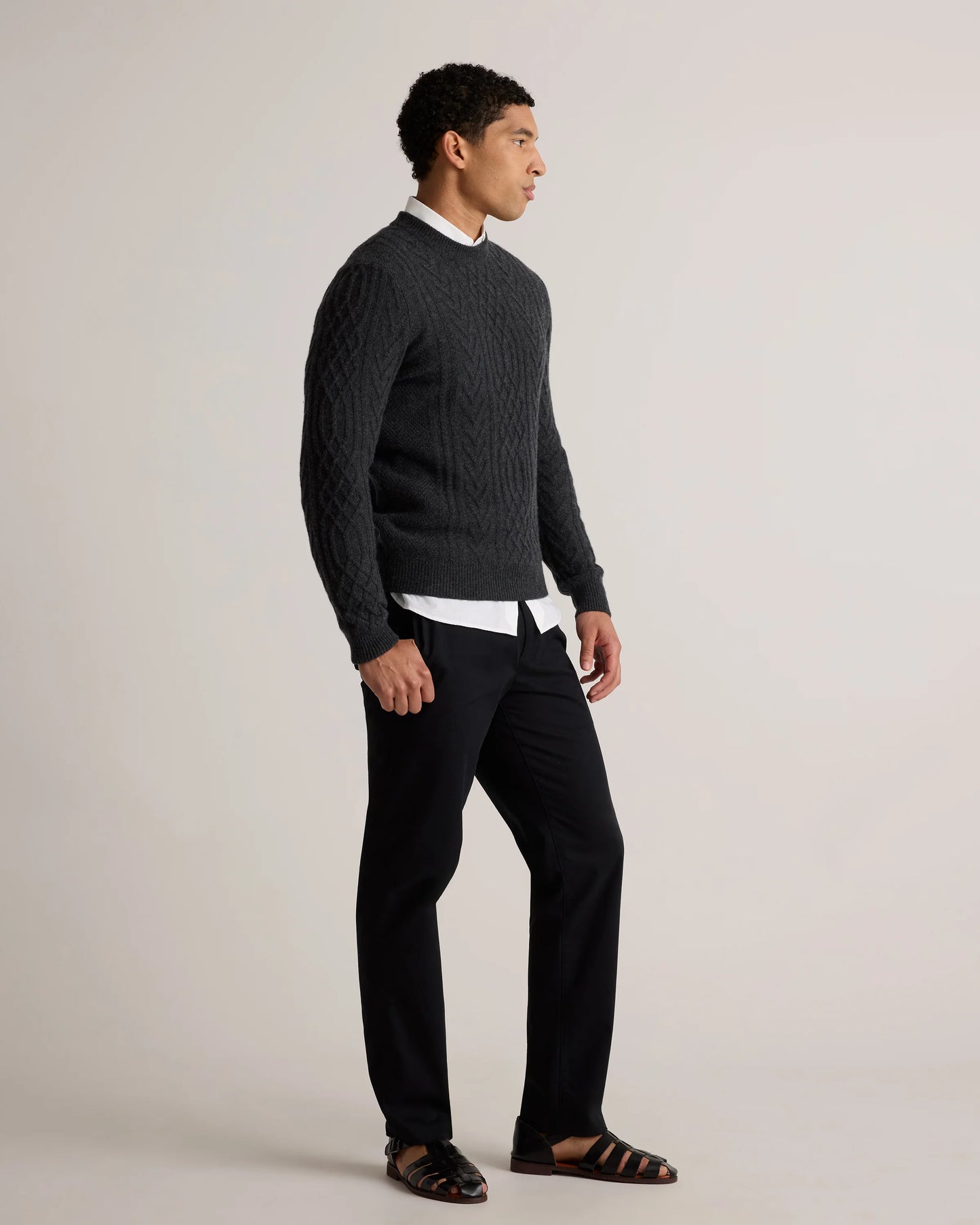 Mongolian Cashmere Cable Crewneck Sweater - S / True Navy