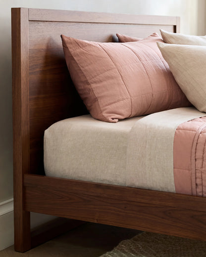 Solid Wood Frame Bed - Queen / Walnut Brown