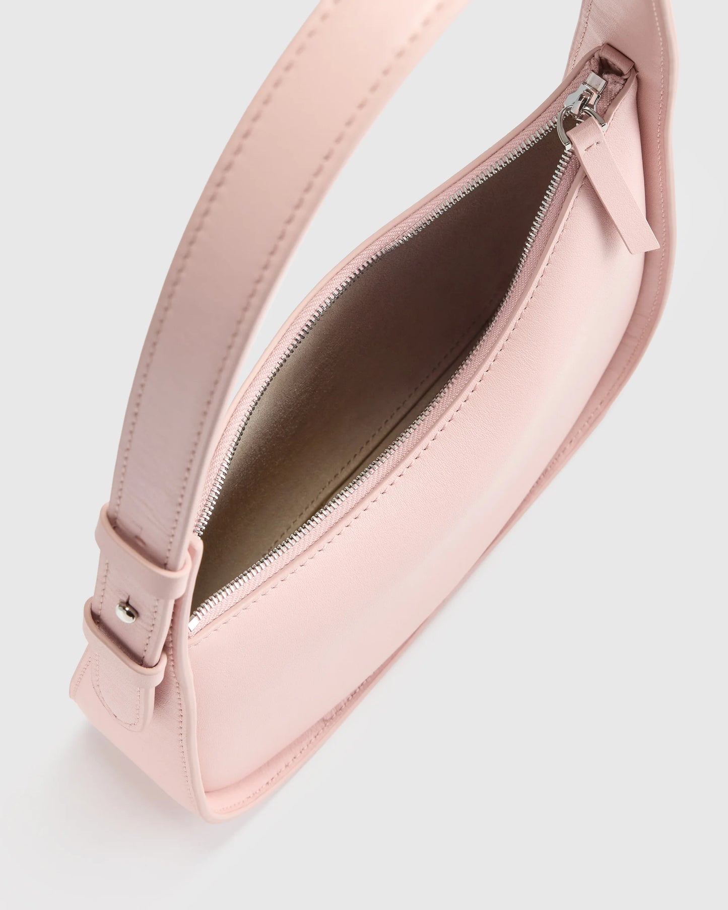 Italian Leather Asymmetrical Mini Shoulder Bag - One Size / Shell Pink