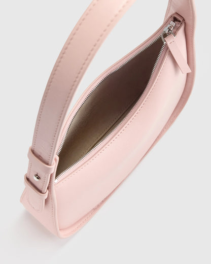 Italian Leather Asymmetrical Mini Shoulder Bag - One Size / Shell Pink