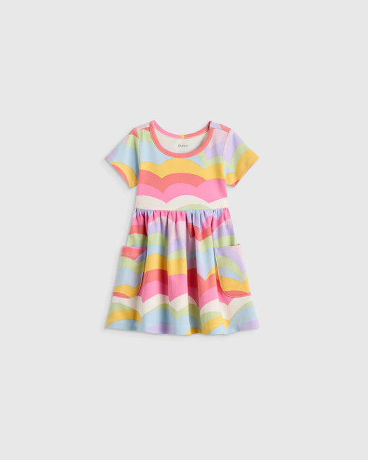 Organic Cotton Fit and Flare Pocket Dress - 12-18M / Cloud Rainbow Stripe