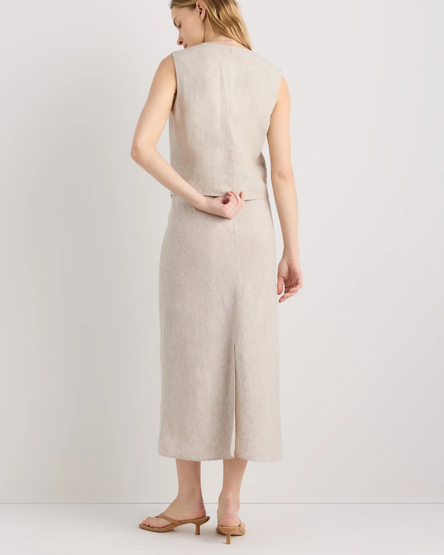 100% European Linen Midi Slip Skirt - XS / Bayberry Olive