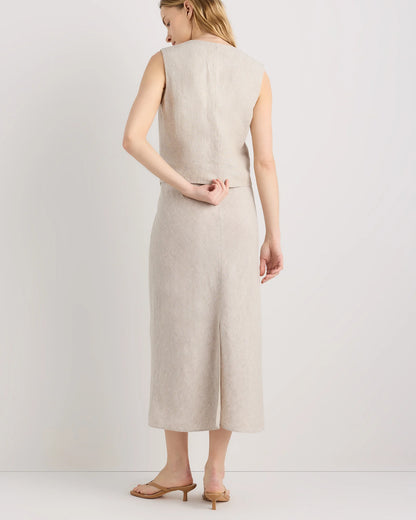 100% European Linen Midi Slip Skirt - XS / Bayberry Olive
