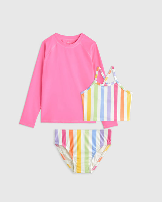 Tankini and Long Sleeve Raglan Rash Guard Set - 6 / Rainbow Stripe