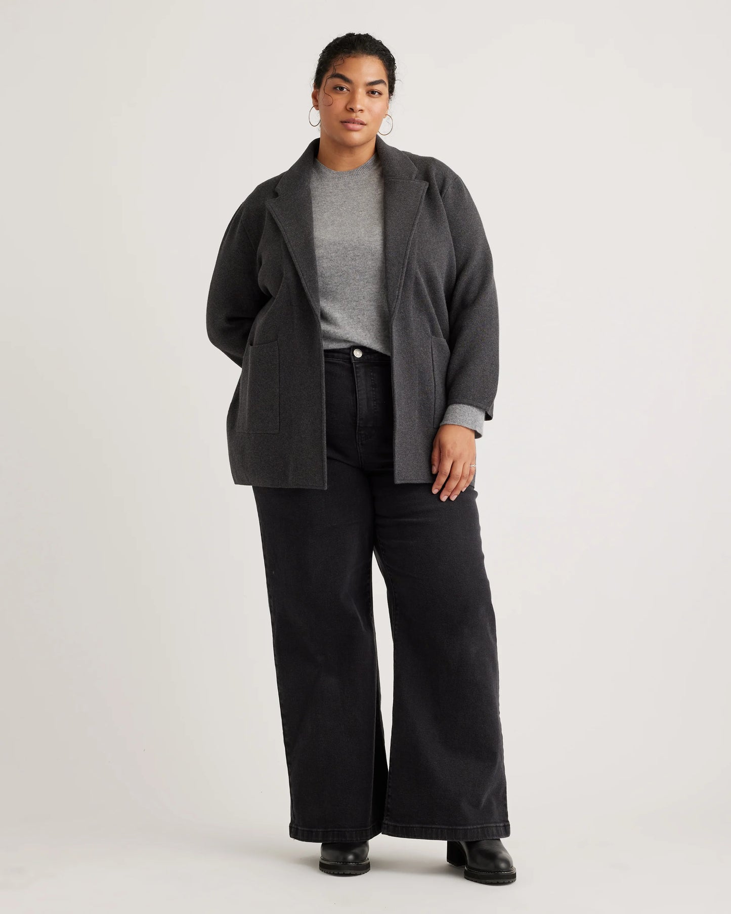 100% Organic Cotton Knit Blazer - 1X / Navy