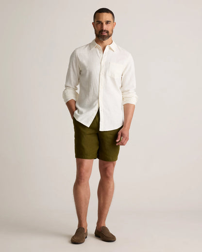 100% European Linen Shorts - 8" - S / Martini Olive