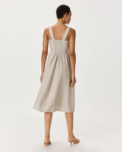 100% European Linen Fit & Flare Midi Dress - XS / Brick Red Heirloom Floral