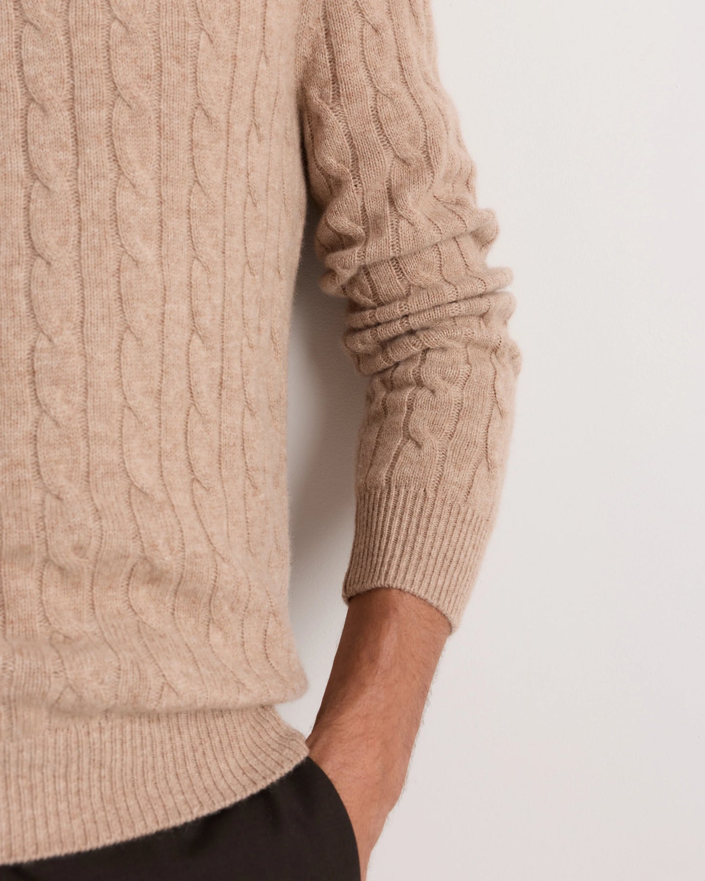 Mongolian Cashmere Classic Cable Crewneck Sweater - S / Teak