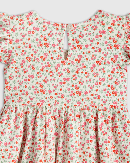 Organic Cotton Sleeveless Ruffle Dress - 2T / Aqua Daisy