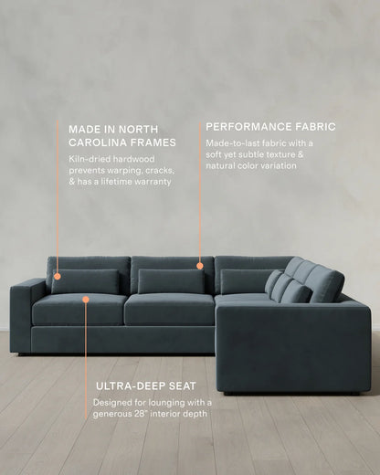 Ashford Deep Seat L Sectional in Performance Velvet - 119x119 / Taupe