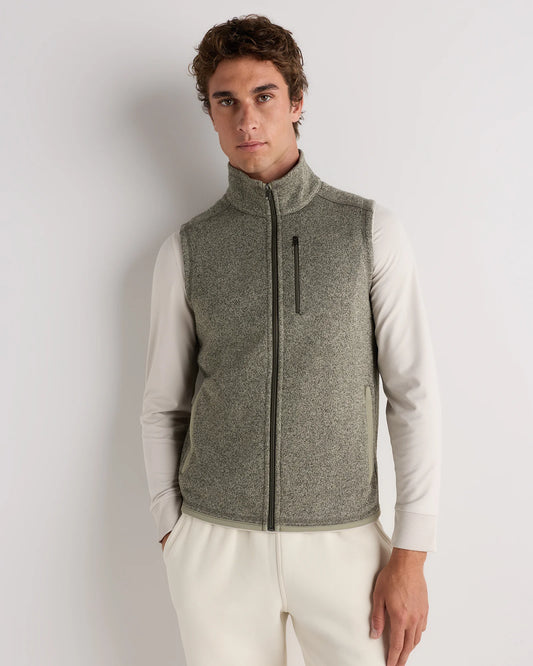 Sweater-Knit Fleece Full-Zip Vest - S / Heather Mineral Green