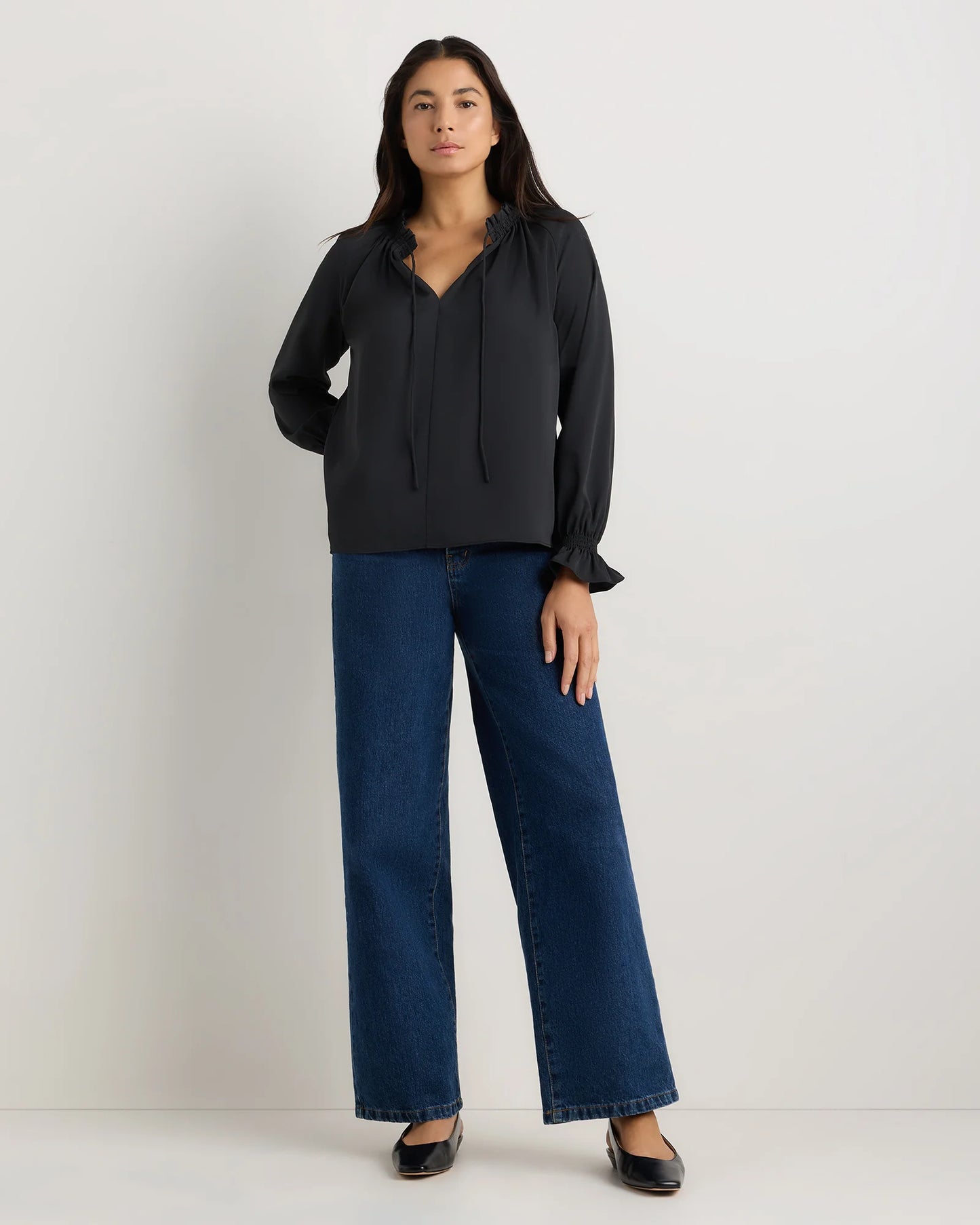 Drapey Chiffon Split Neck Long Sleeve Blouse - XS / Barolo Burgundy