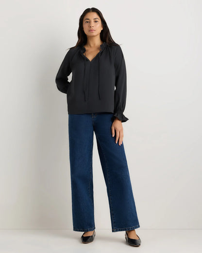 Drapey Chiffon Split Neck Long Sleeve Blouse - XS / Barolo Burgundy