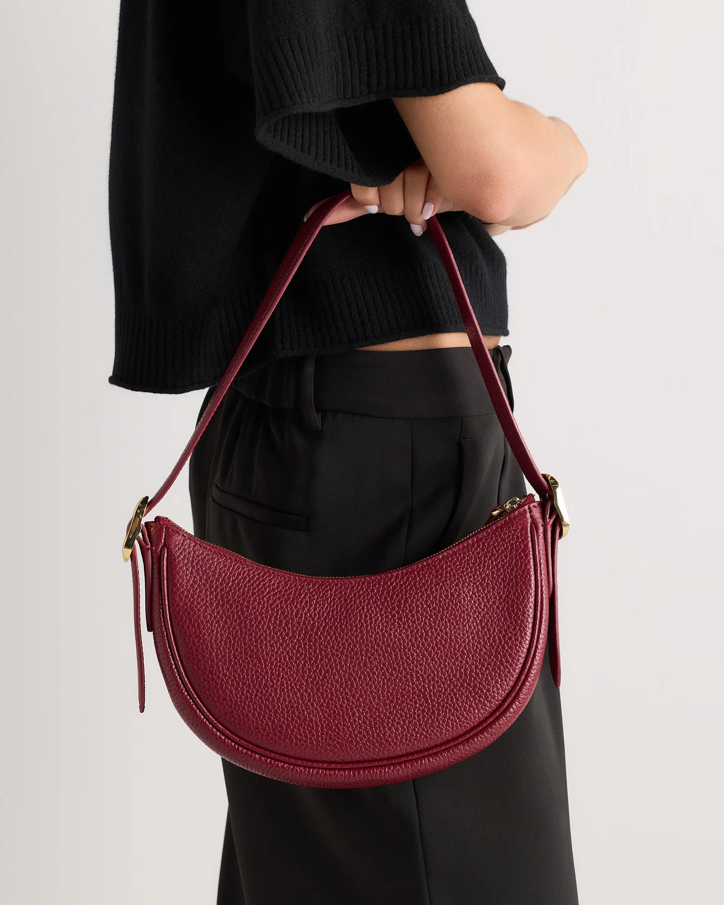 Italian Leather Mini Crescent Shoulder Bag - One Size / Espresso Brown