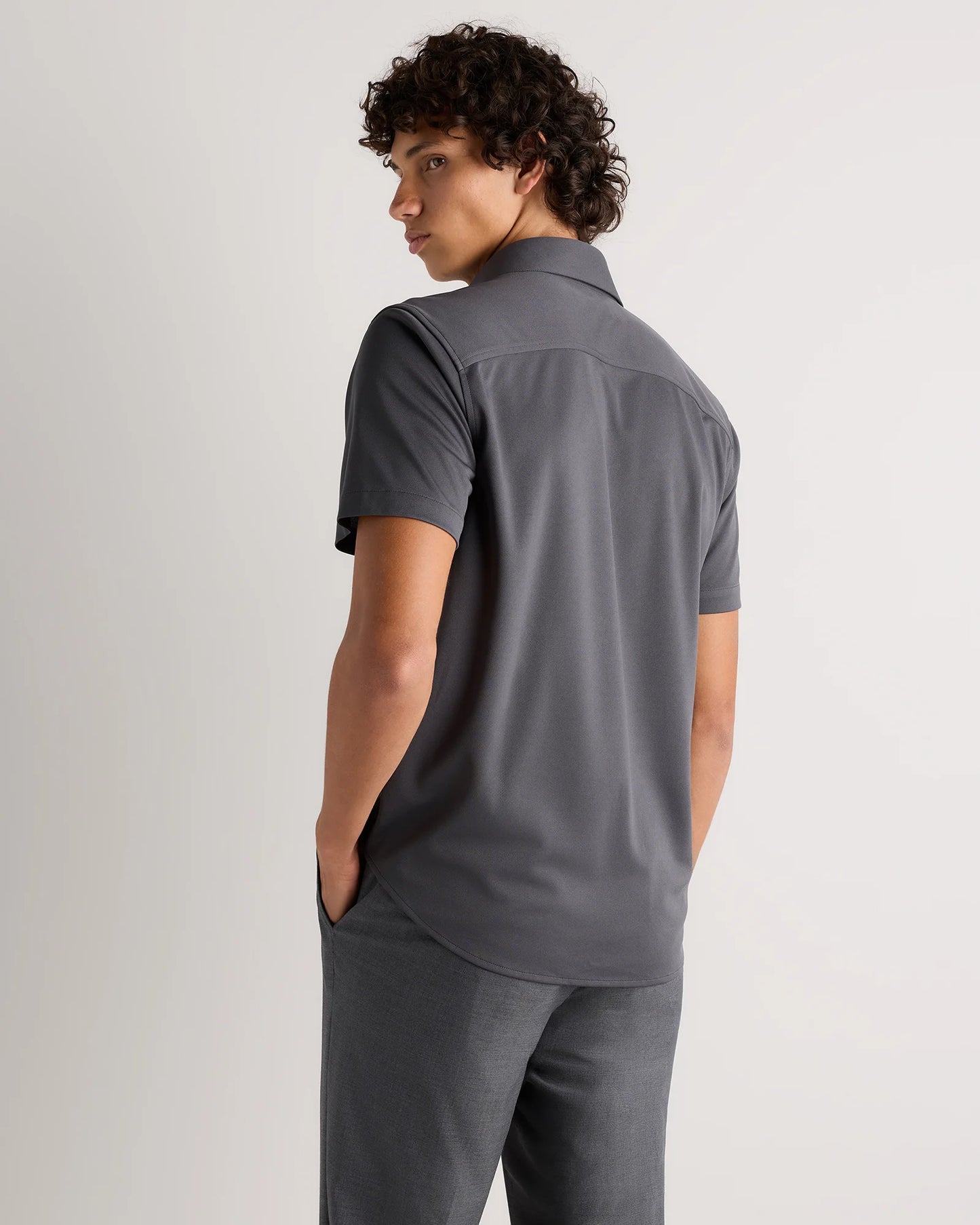 Commuter Stretch Pique Short Sleeve Button Down - S / Black