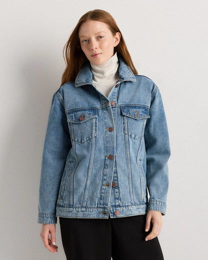 100% Organic Cotton Oversized Denim Jacket - XS / Washed Black
