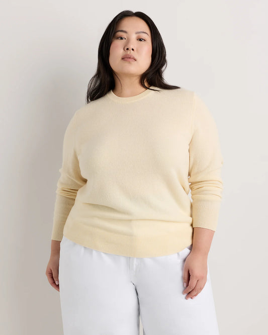 Mongolian Cashmere Crewneck Sweater - 1X / Pale Custard Yellow