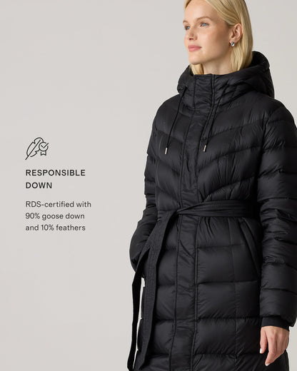 Responsible Down Belted Puffer Maxi Coat - XS / Morel Grey