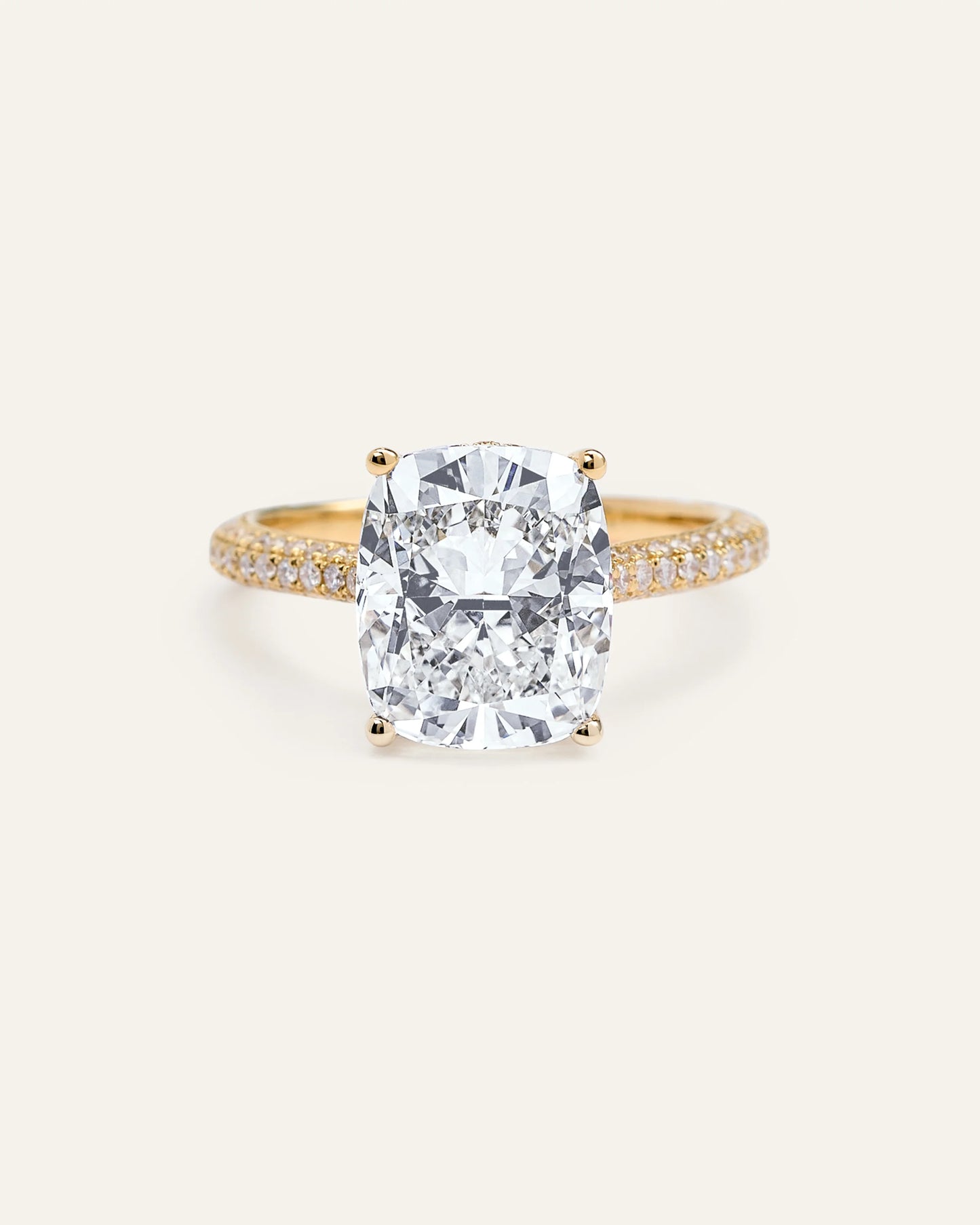 Lab Grown Diamond Elongated Cushion Pave Cathedral Engagement Ring - 5ct - 4 / Yellow Gold