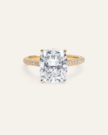 Lab Grown Diamond Elongated Cushion Pave Cathedral Engagement Ring - 5ct - 4 / Yellow Gold