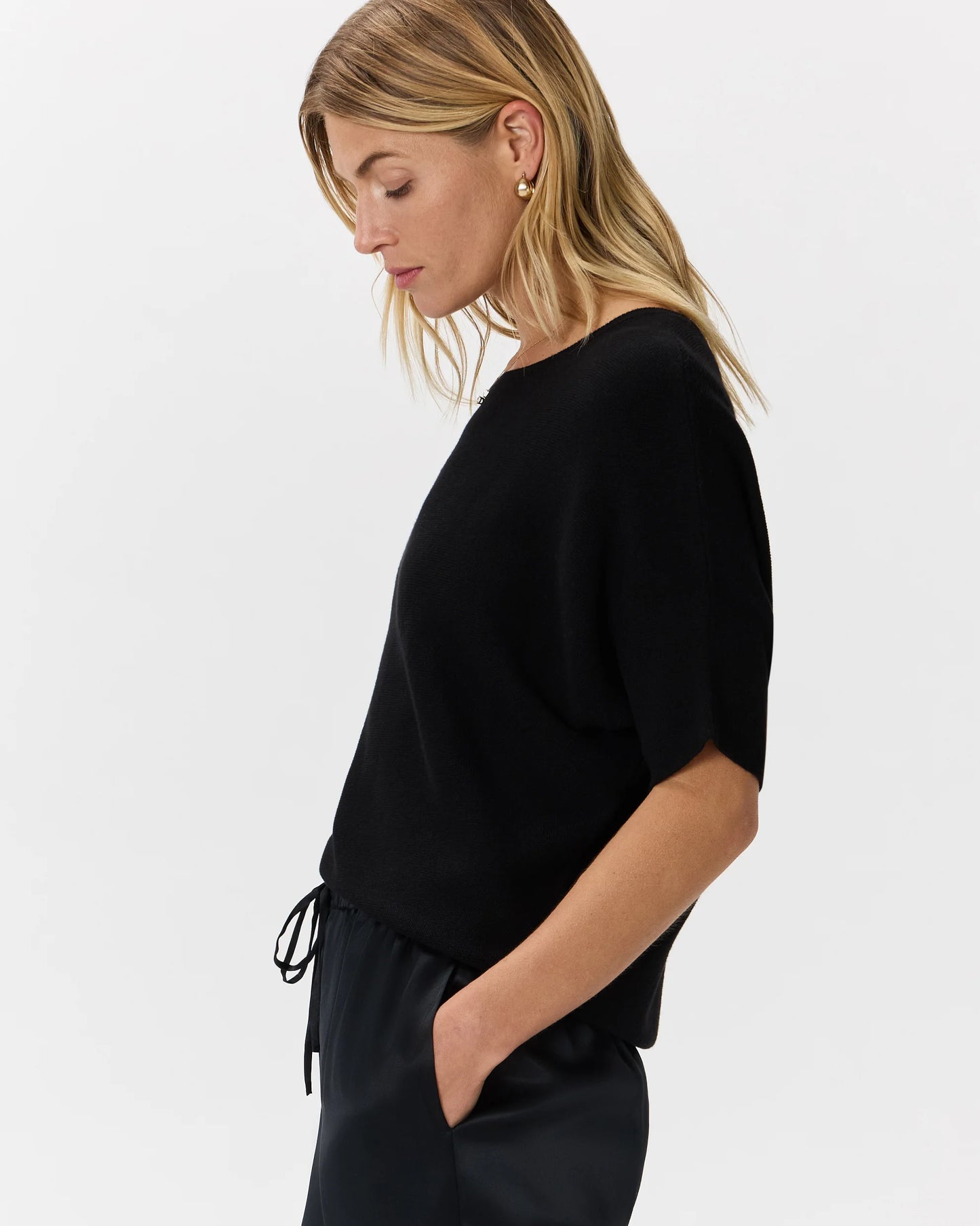 Lightweight Cotton Cashmere Link-Stitch Dolman Sweater - XS / Sugar Stone
