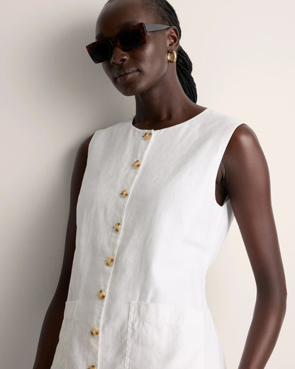 100% European Linen Longline Vest - XS / Taupe Brown Chambray