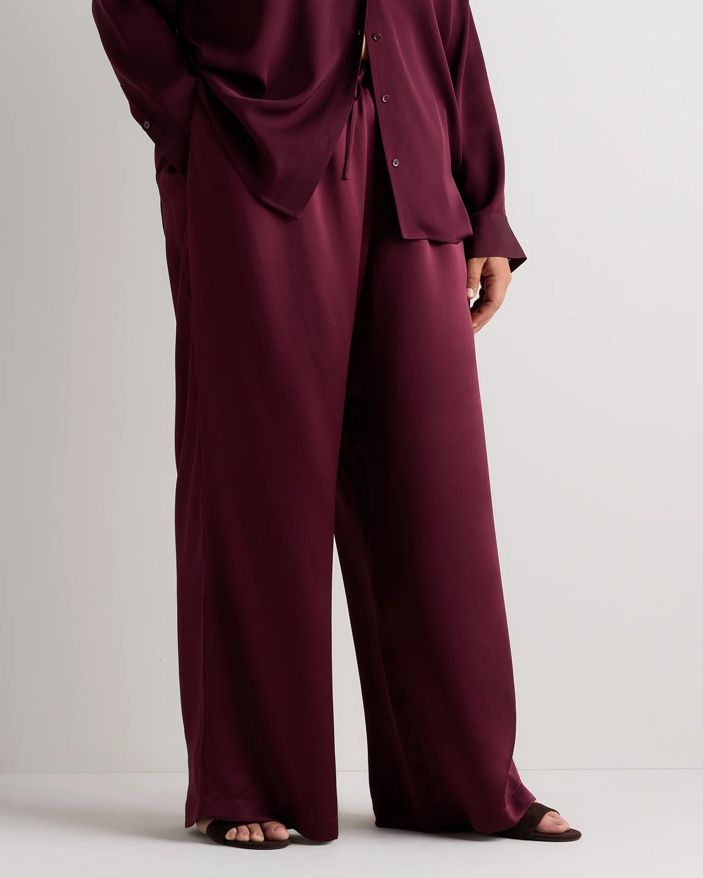 100% Washable Silk Drawstring Wide Leg Pants - 1X / Black