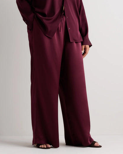 100% Washable Silk Drawstring Wide Leg Pants - 1X / Black