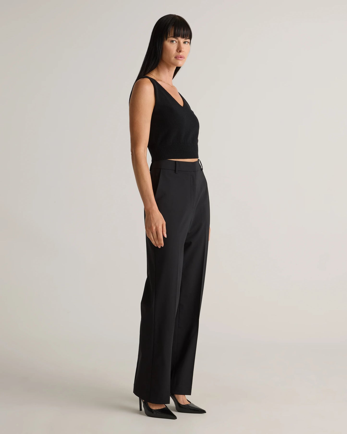 Italian Wool Straight Leg Pants - 0 / Black