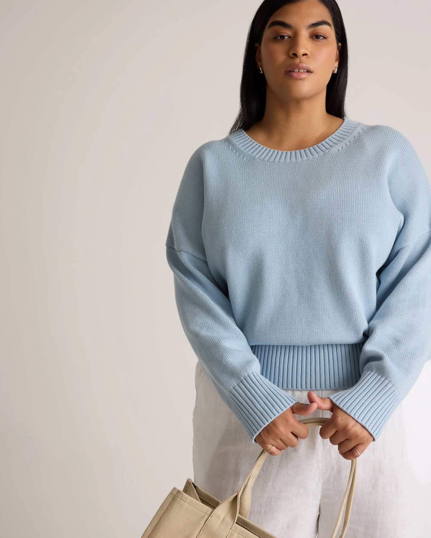 100% Organic Cotton Boyfriend Crew Sweater - 1X / Shell Pink
